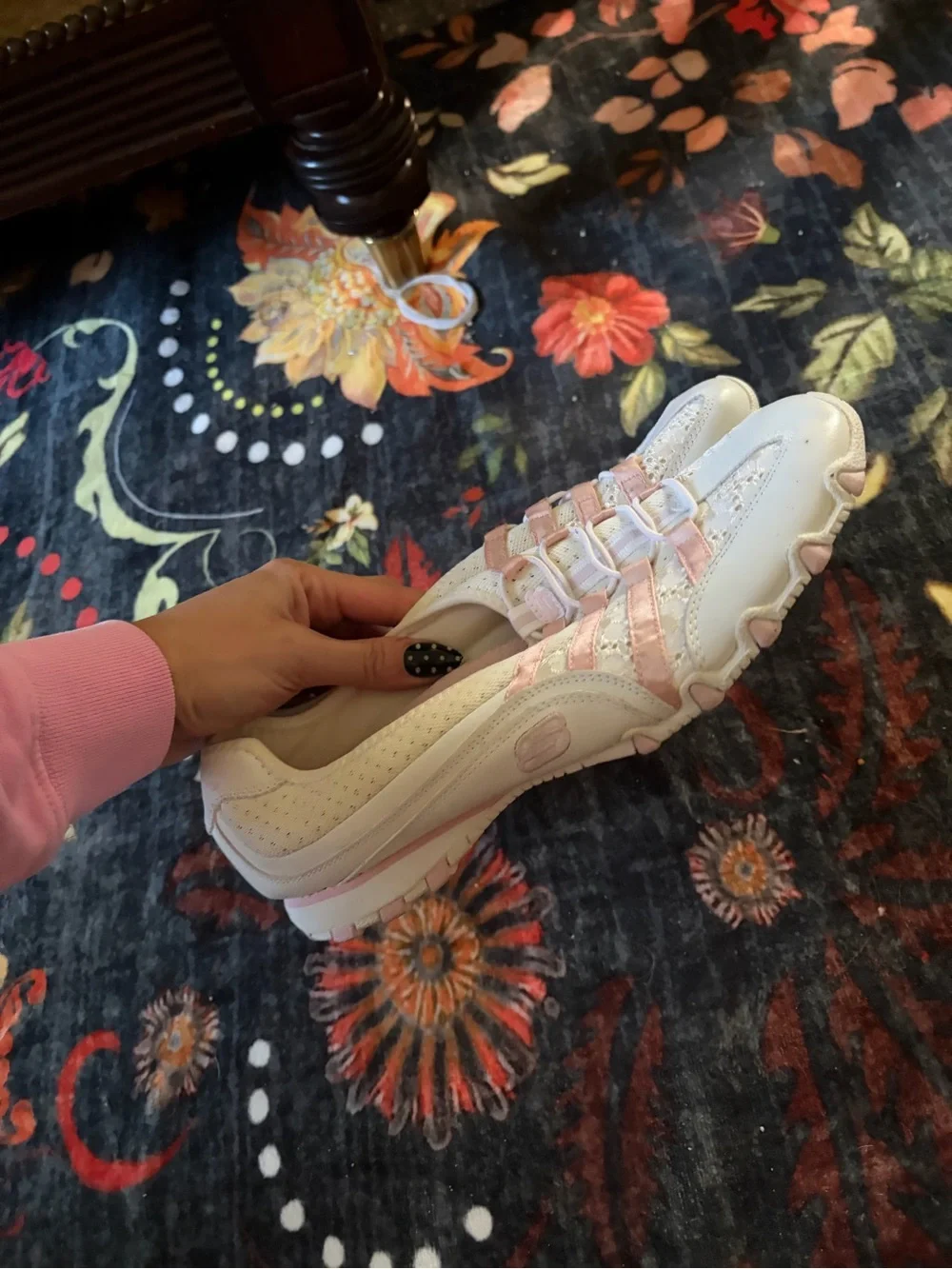 Skechers Women's Slip-On Athletic Sneakers in White and Light Pink